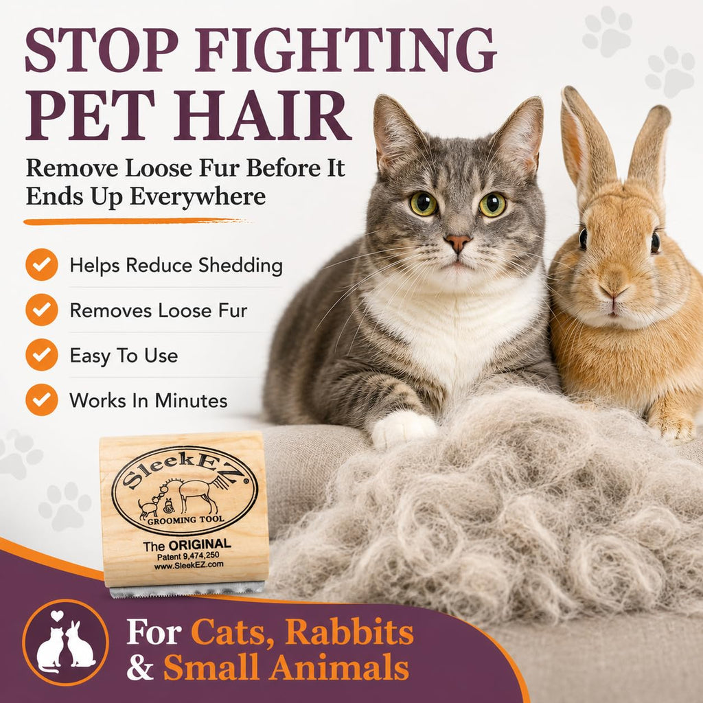 SleekEZ Cat Brush for Shedding - Deshedding Brush for Cats - Patented Grooming Tool for Removing Loose Fur, Undercoat & Hair - Made in USA - Works on Short, Medium & Long Coats
