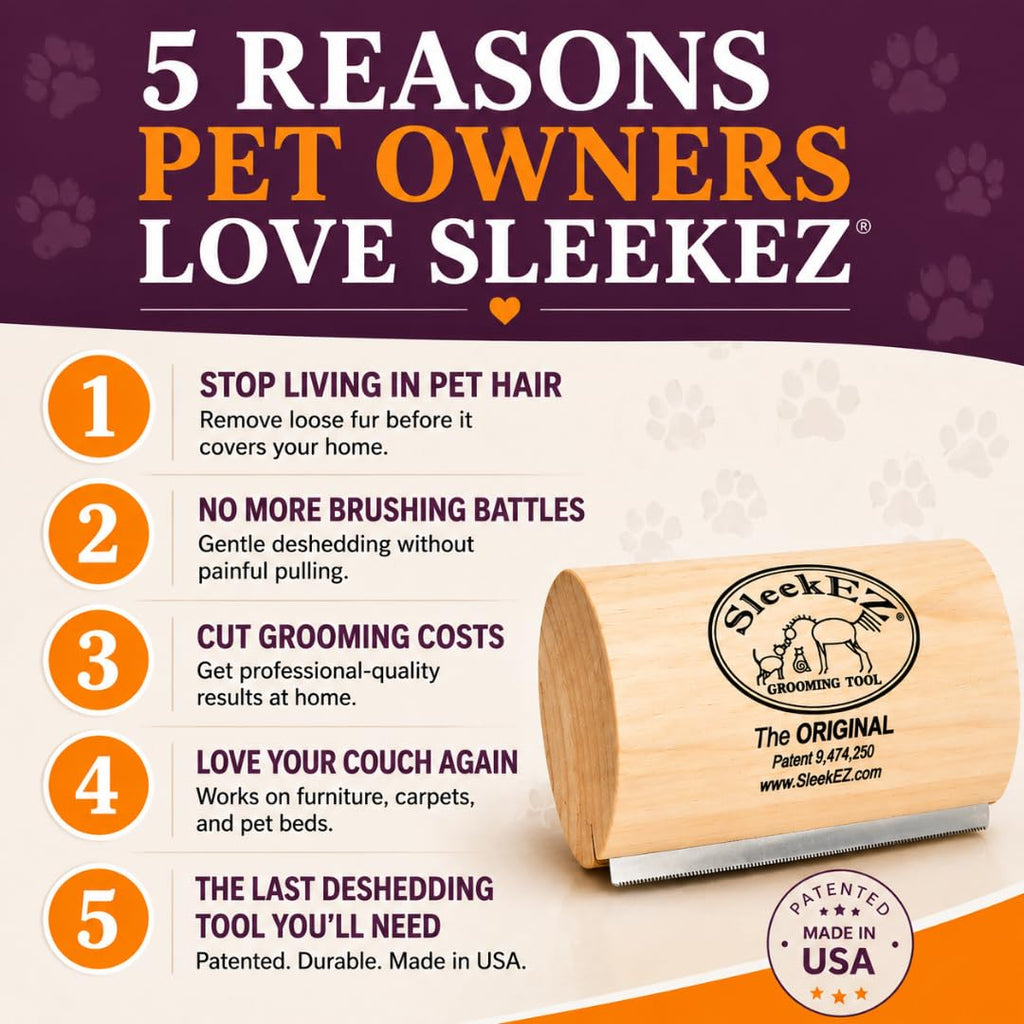 SleekEZ Cat Brush for Shedding - Deshedding Brush for Cats - Patented Grooming Tool for Removing Loose Fur, Undercoat & Hair - Made in USA - Works on Short, Medium & Long Coats