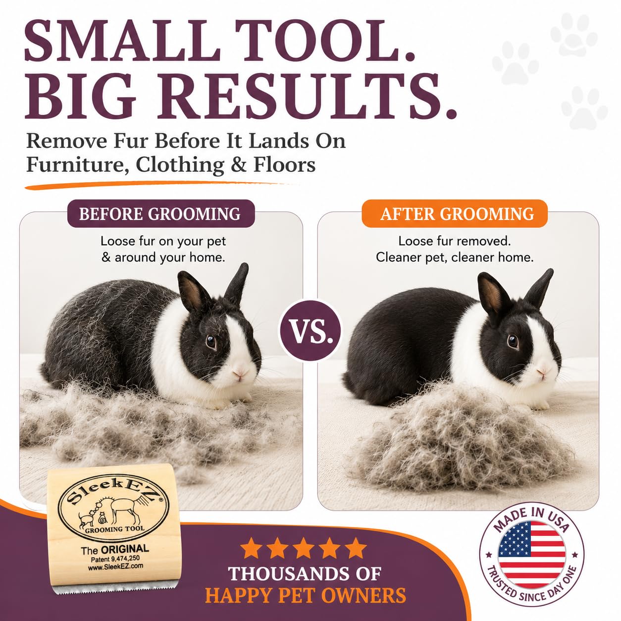 SleekEZ Cat Brush for Shedding - Deshedding Brush for Cats - Patented Grooming Tool for Removing Loose Fur, Undercoat & Hair - Made in USA - Works on Short, Medium & Long Coats