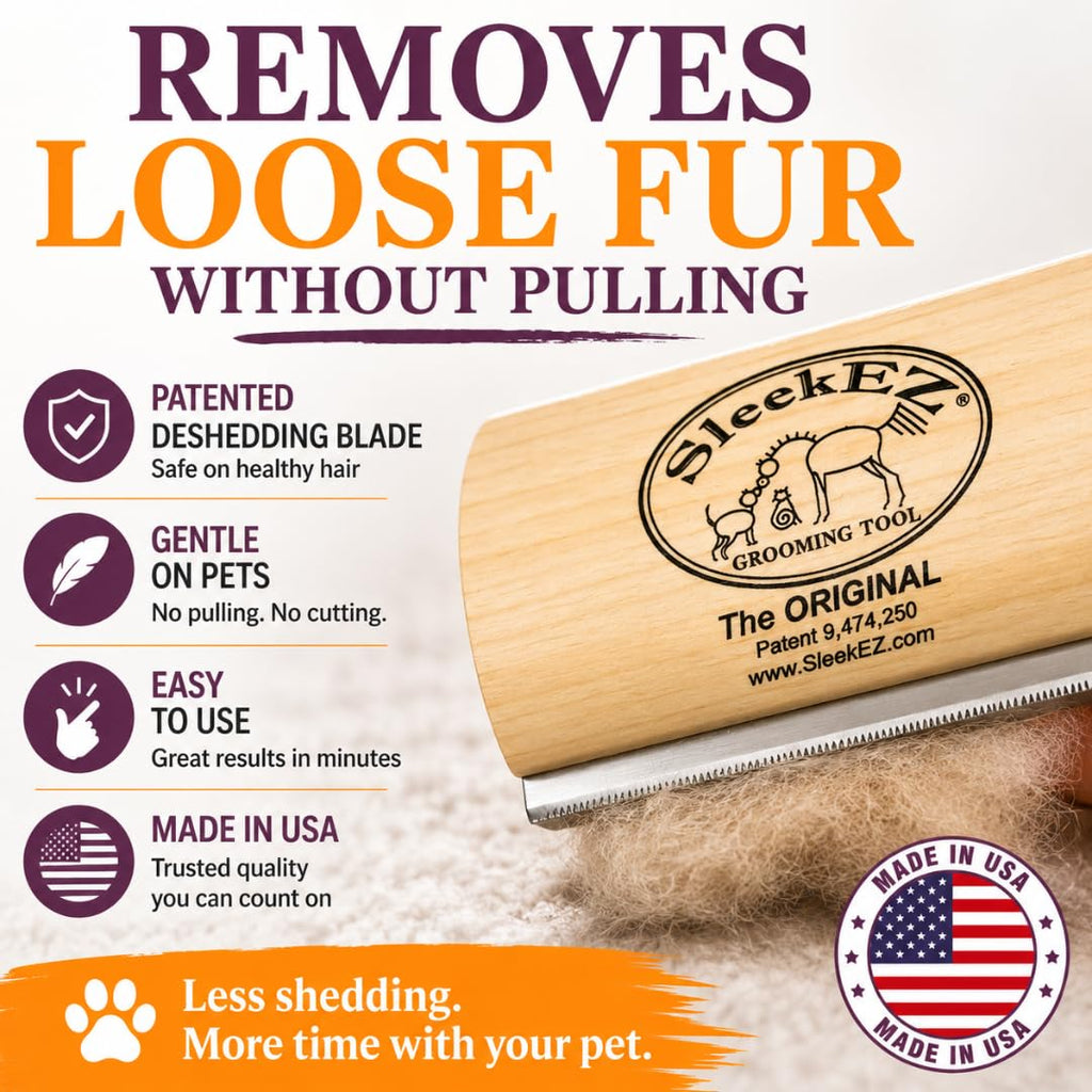 SleekEZ Cat Brush for Shedding - Deshedding Brush for Cats - Patented Grooming Tool for Removing Loose Fur, Undercoat & Hair - Made in USA - Works on Short, Medium & Long Coats