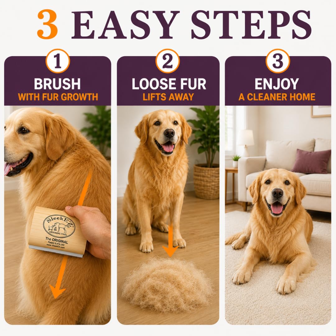 SleekEZ Cat Brush for Shedding - Deshedding Brush for Cats - Patented Grooming Tool for Removing Loose Fur, Undercoat & Hair - Made in USA - Works on Short, Medium & Long Coats