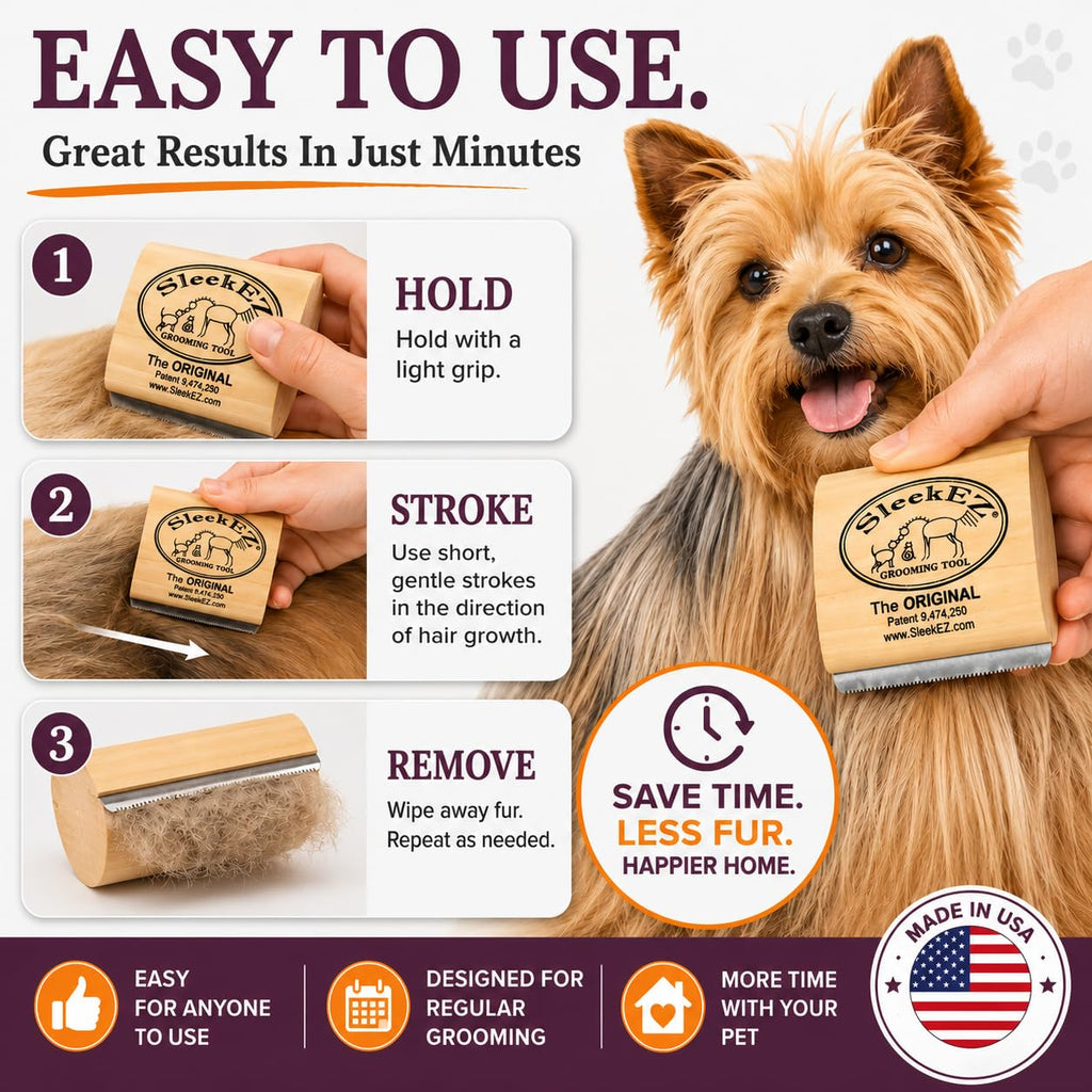SleekEZ Cat Brush for Shedding - Deshedding Brush for Cats - Patented Grooming Tool for Removing Loose Fur, Undercoat & Hair - Made in USA - Works on Short, Medium & Long Coats
