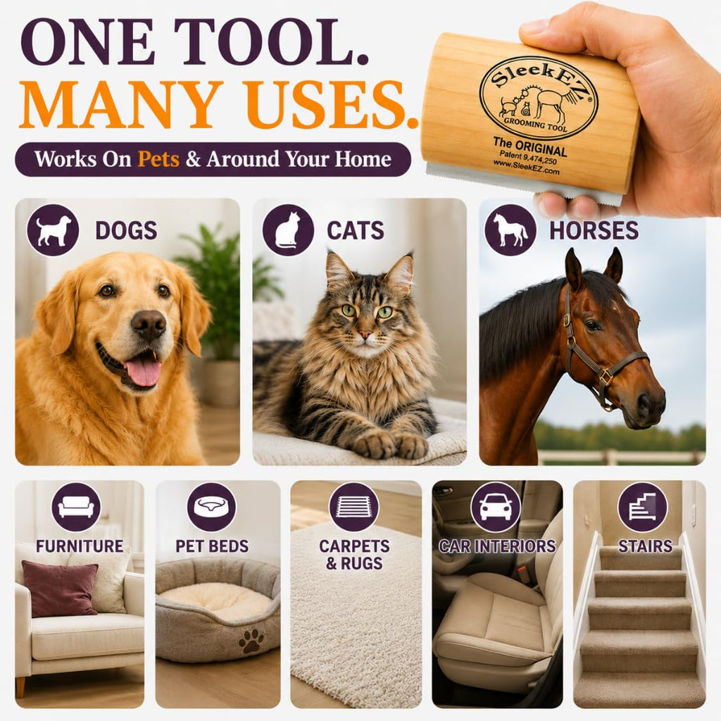 SleekEZ Cat Brush for Shedding - Deshedding Brush for Cats - Patented Grooming Tool for Removing Loose Fur, Undercoat & Hair - Made in USA - Works on Short, Medium & Long Coats