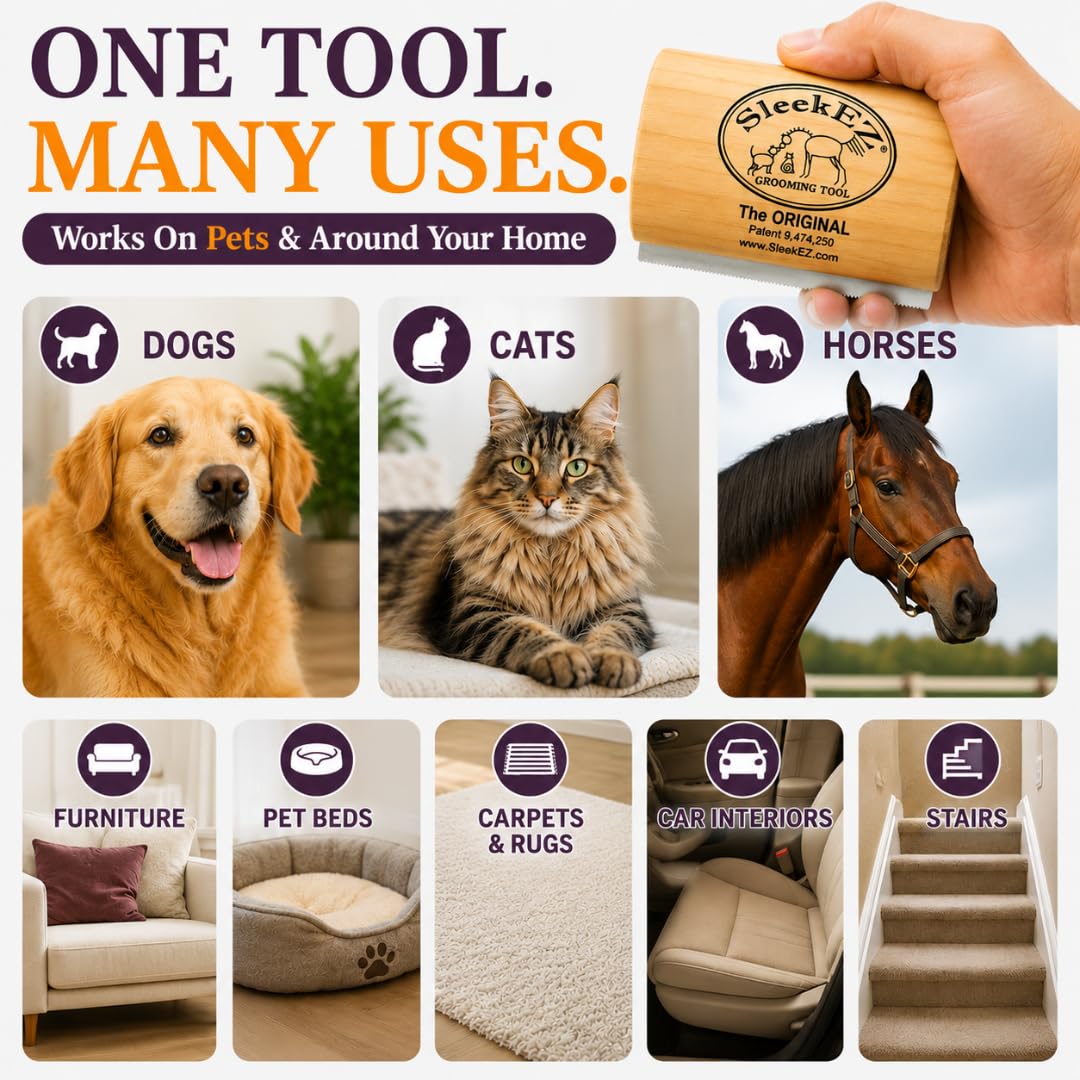 SleekEZ Cat Brush for Shedding - Deshedding Brush for Cats - Patented Grooming Tool for Removing Loose Fur, Undercoat & Hair - Made in USA - Works on Short, Medium & Long Coats